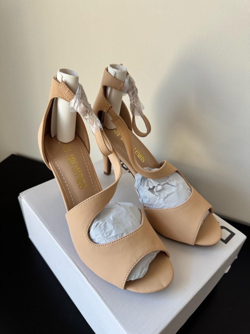 DREAM PAIRS Women's NILE Stilettos Open Toe Pump Heel Sandals - Nude Nubuck NWT - Picture 2 of 12